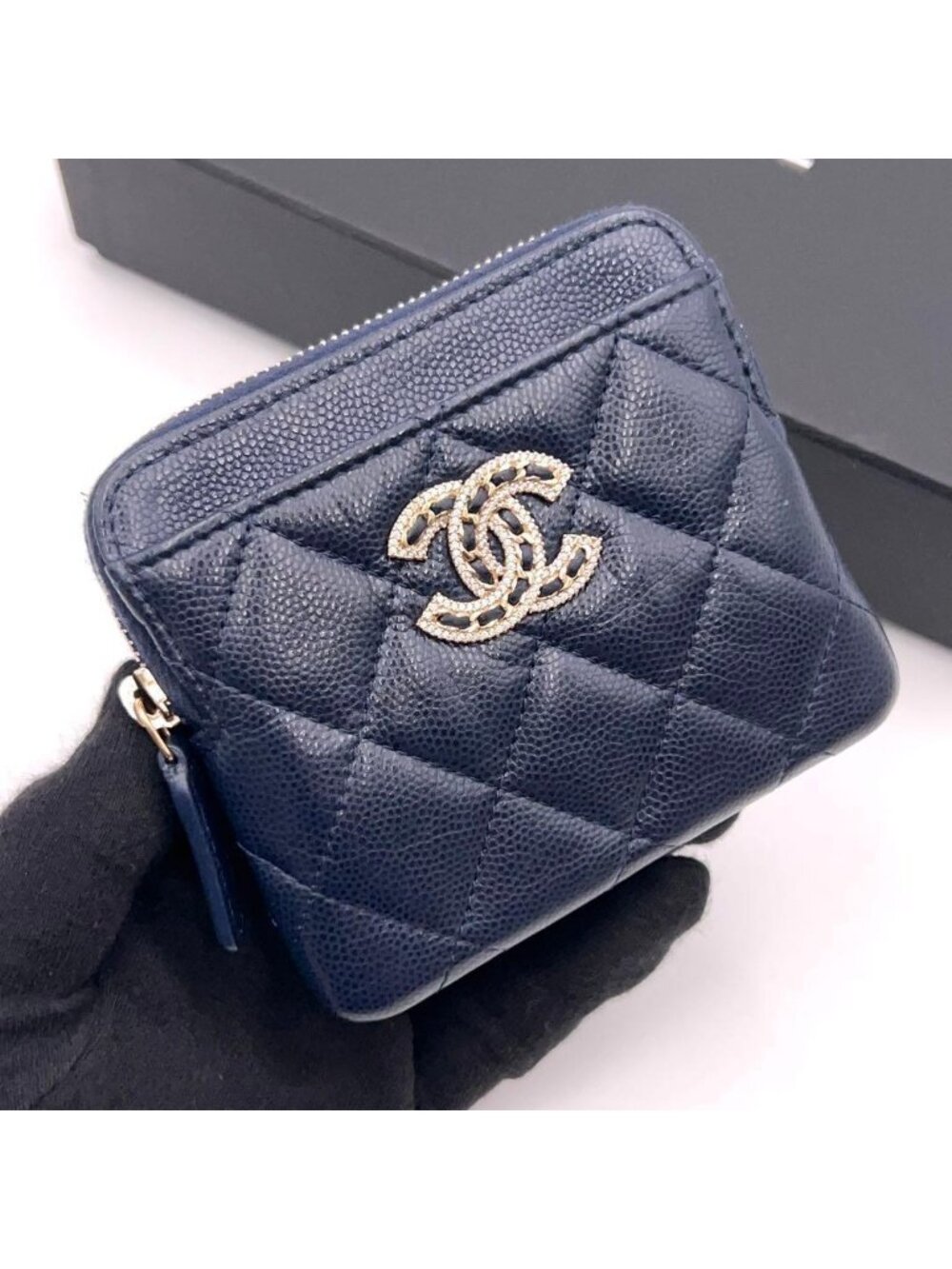 Chanel Quilted Caviar Leather Coin Purse Card Case CC Logo